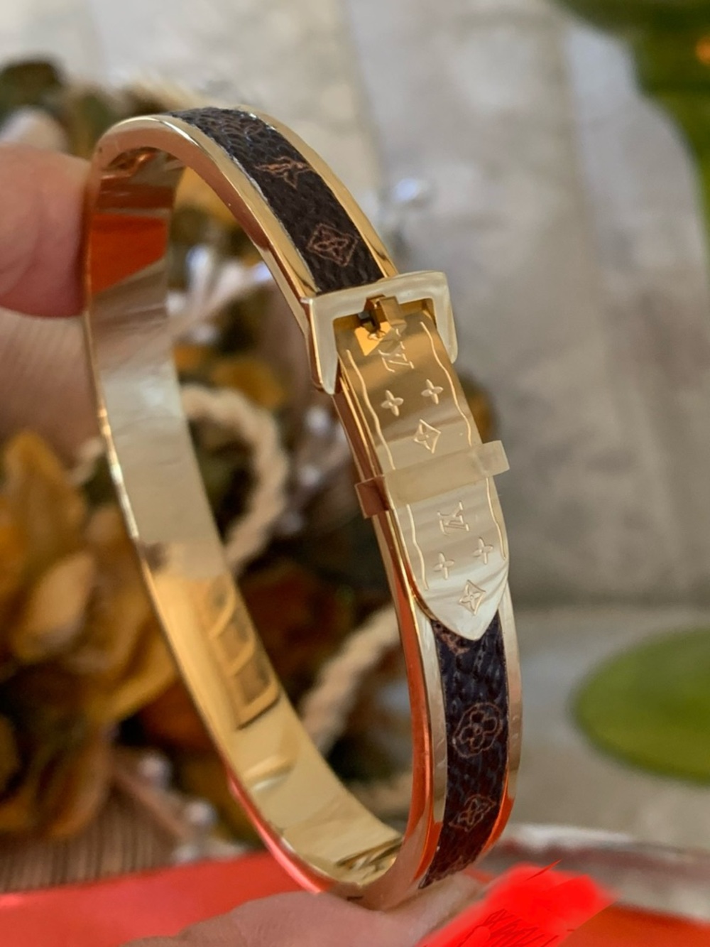 Gold-brown Buckle Bangle with Brown Monogram